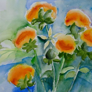 Watercolor Painting of Orange Thistles, Summerflowers image 2