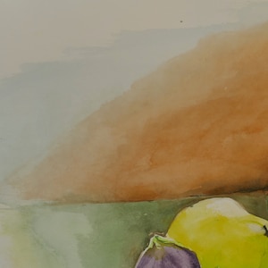 Still Life Watercolor, Quinces, Figs, Mediterranean Fruits image 3