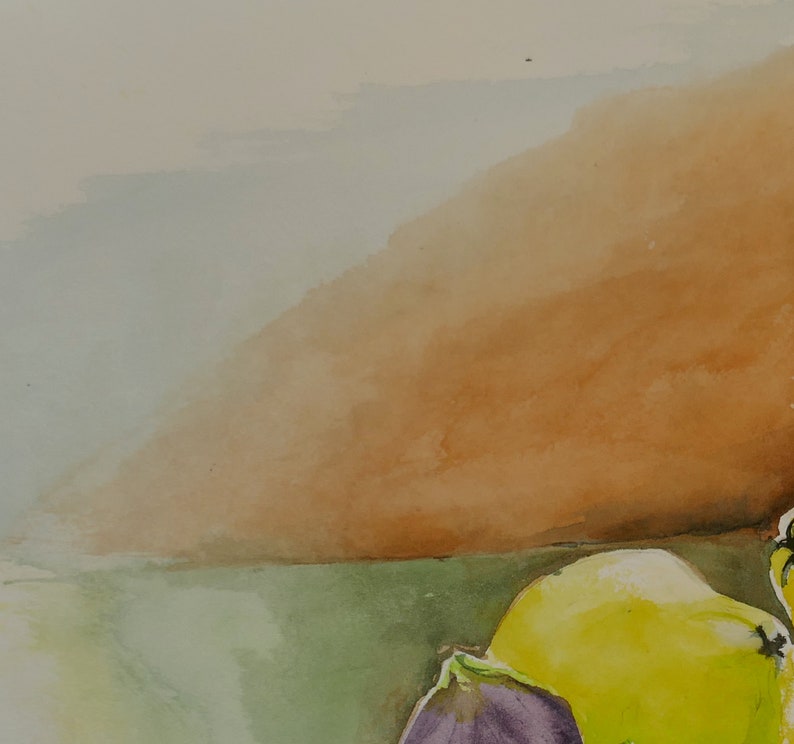 Still Life Watercolor, Quinces, Figs, Mediterranean Fruits image 3