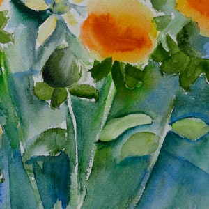 Watercolor Painting of Orange Thistles, Summerflowers image 6