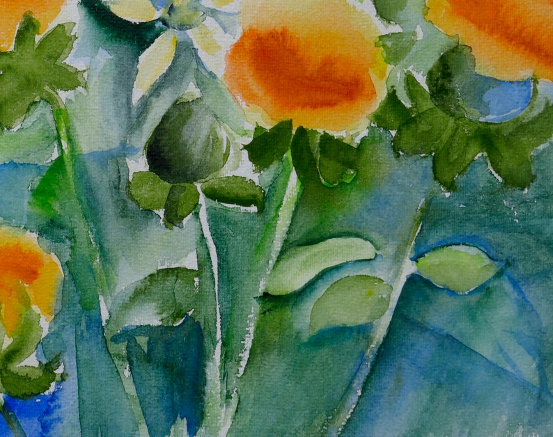 Watercolor Painting of Orange Thistles, Summerflowers image 6