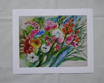 Kunstdruck klein, Aquarell Blumenbündel, Blumenbild