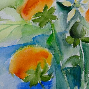 Watercolor Painting of Orange Thistles, Summerflowers image 5