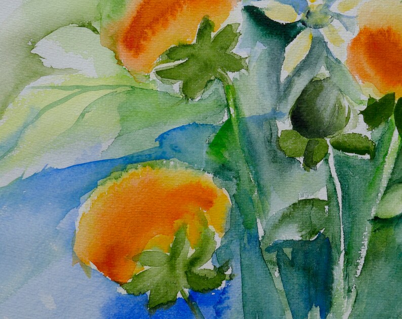 Watercolor Painting of Orange Thistles, Summerflowers image 5