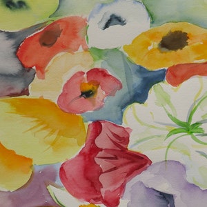 Watercolor Painting, Flowers, Colorful Art, Original signed. image 4