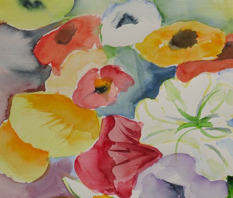 Watercolor Painting, Flowers, Colorful Art, Original signed. image 4