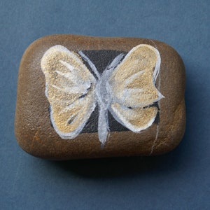 Painted Stone, Butterfly on Beach Stone, Golden Wings, Insect image 1