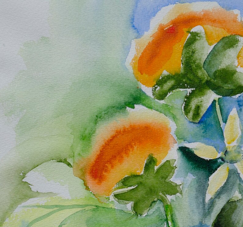 Watercolor Painting of Orange Thistles, Summerflowers image 3
