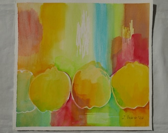 Original Watercolor Abstract, Spring Poetrie and Fruit