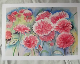 Kunstdruck Rosa Dahlien, Blumenbild