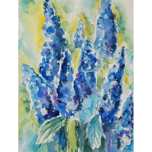 Acquerello di delphinium blu, immagine floreale