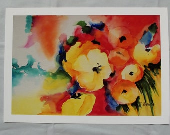 Fine Art Print of Abstract Flowers red yellow