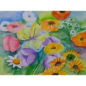 Pintura em aquarela, quadro de flores, imagem de flores, aquarela grande