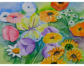 Watercolor Painting, Flower Painting, Flower Panel