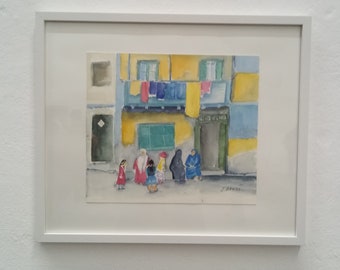 Aquarell Straßenansicht Kairo, Ägypten