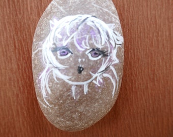 Painted River Stone, Girls Face,  Manga, Collectors Item,