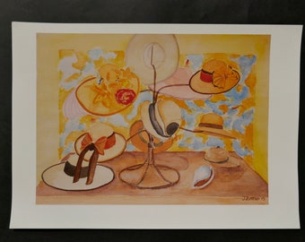 Art Print of Hats on Yellow Background, Hat Still Life,