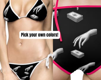 Witchy Bikini Swimsuit Goth Aesthetic Bathing Suit Occult Tarot Card Bikini Alt Girl Swimwear Black Edgy Festival Swim Set