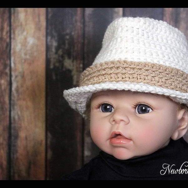 Crochet Baby Fedora Pattern - Baby Funky Fedora/ Pattern number 061. Instant PDF Download - Includes 6 sizes up to 5 years.