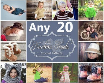 Any 20 Individual  CROCHET PATTERNS from NewbornKnots