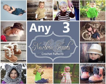 Any 3 Individual  CROCHET PATTERNS from NewbornKnots