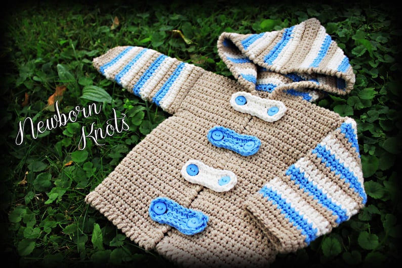 Crochet Baby Sweater Pattern Boy or Girl Striped Hoodie Sweater/Cardigan. Pattern 27. Instant Download Includes 4 sizes up to 2 years image 5