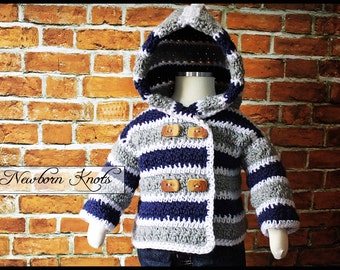 Crochet Pattern Baby Sweater Coat - Jasper Nights Baby Sweater Coat/ Pattern number 77. 4 Sizes up to 2 years - Instant PDF Download