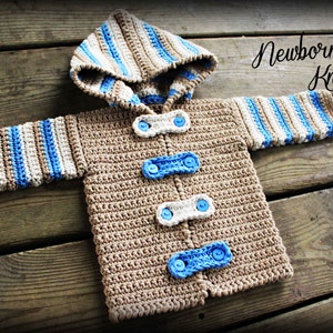 Crochet Baby Sweater Pattern Boy or Girl Striped Hoodie Sweater/Cardigan. Pattern 27. Instant Download Includes 4 sizes up to 2 years image 1