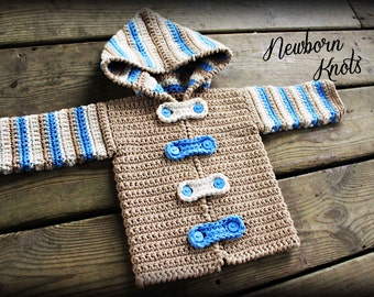 Crochet Baby Sweater Pattern - Boy or Girl Striped Hoodie Sweater/Cardigan. Pattern #27. Instant Download - Includes 4 sizes up to 2 years