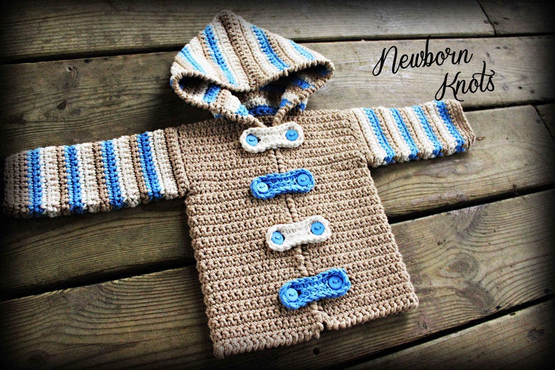 Crochet Baby Sweater Pattern Boy or Girl Striped Hoodie Sweater/Cardigan. Pattern 27. Instant Download Includes 4 sizes up to 2 years image 1