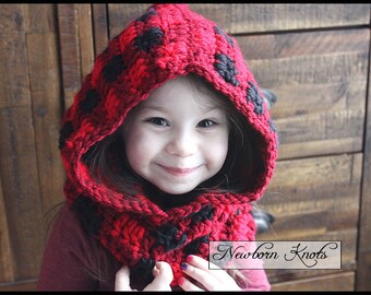 Crochet Pattern Hooded Cowl -Playful Plaid Hooded Cowl/ Pattern #98. Instant PDF Download - Includes 6 sizes from 6 months to adult.