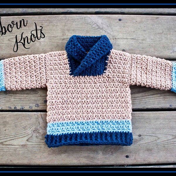 Crochet Baby Sweater Pattern - Baby Boy or Girls Textured Shawl Collar Sweater/ Pattern #4. Instant Download - Includes 4 sizes up to 2 year