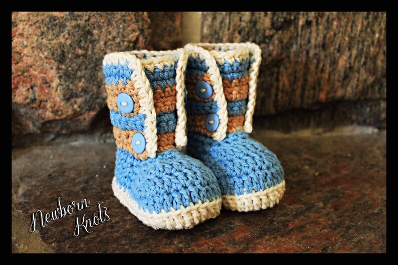 Crochet Pattern Baby Booties Boys or Girls Striped Button up Booties/ Pattern number 31. 3 sizes up to 1 year Instant PDF Download image 1