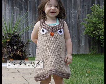 Crochet Pattern Baby Dress - Owl Tank Dress/ Pattern number 078. Instant PDF Download - Includes 4 sizes up to 24 months.