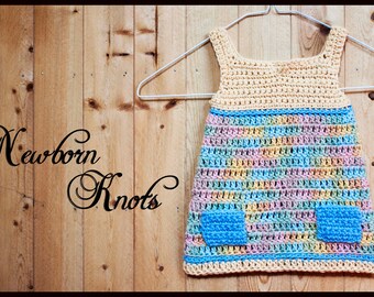 CROCHET PATTERN Baby Dress - Baby Dress with pockets/ Pattern number 001. Includes 4 sizes up to 12 months - Instant PDF Download