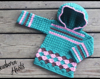 CROCHET PATTERN Hooded Sweater - Baby Boy or Girls Pullover Hooded Sweater/ Pattern number 48. 4 sizes up to 2 year - Instant PDF Download