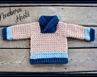 CROCHET PATTERN Baby Sweater - Textured Shawl Collar Sweater/ Pattern #4. Instant PDF Download - Includes 4 sizes up to 24 months.