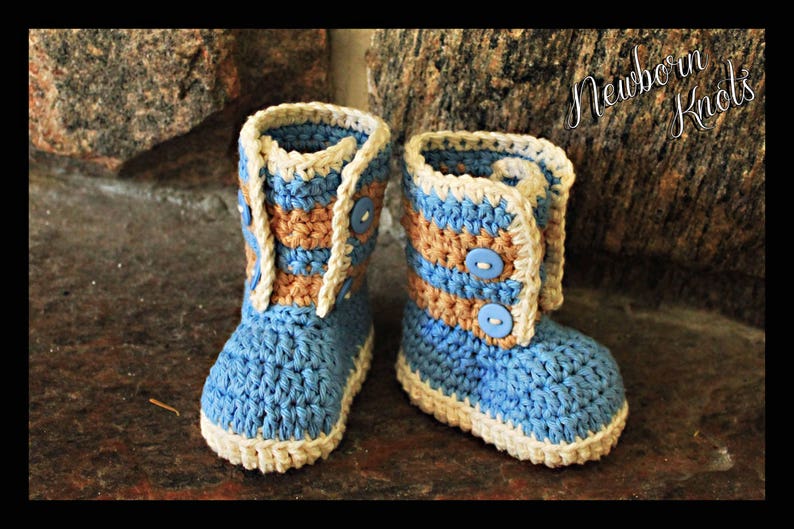 Crochet Pattern Baby Booties Boys or Girls Striped Button up Booties/ Pattern number 31. 3 sizes up to 1 year Instant PDF Download image 3