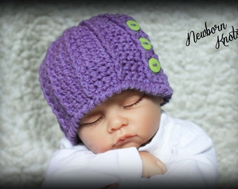 Crochet Baby Hat Pattern - Ribbed Button Up Baby Hat/ Pattern #32. Instant PDF Download - Includes 4 sizes up to 3 years.