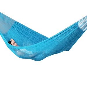 Sky Blue Hammock Made with Thick Cotton Thread - Traditional Mayan Hammocks