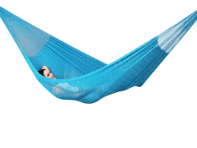 Sky Blue Hammock Made with Thick Cotton Thread Traditional Mayan Hammocks image 1