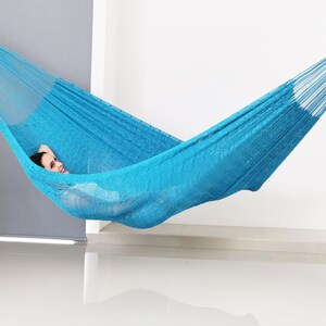 Sky Blue Hammock Made with Thick Cotton Thread Traditional Mayan Hammocks image 2