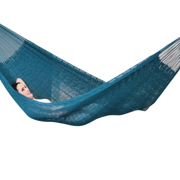 Turquoise Hammock Made with Thick Cotton Thread - Traditional Mayan Hammocks