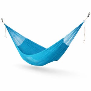 Sky Blue Hammock Made with Thick Cotton Thread - Traditional Mayan Hammocks *Customs Taxes Included*