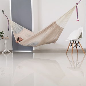 Natural Hammock Made with Thick Cotton Thread Traditional Mayan Hammocks image 3