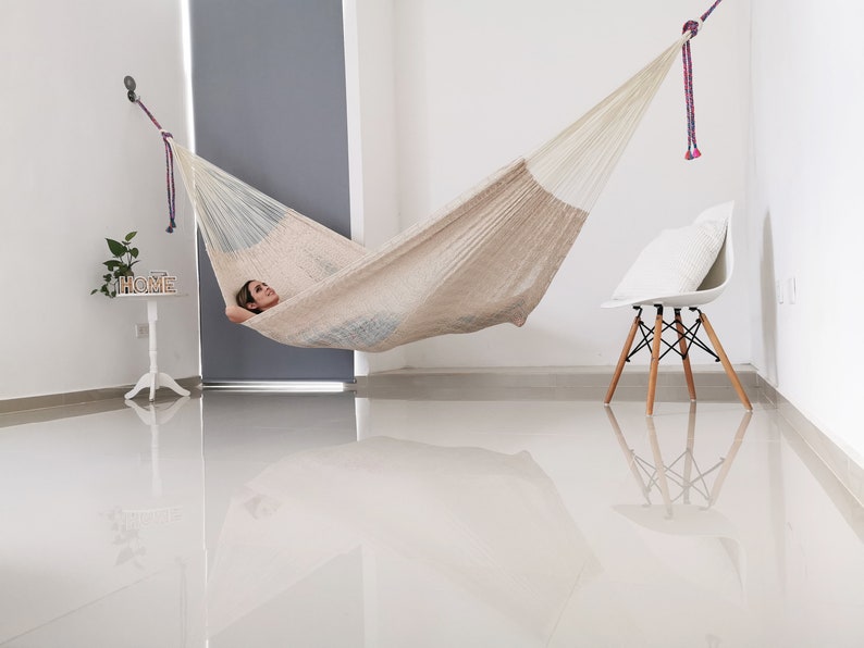 Natural Hammock Made with Thick Cotton Thread Traditional Mayan Hammocks image 3