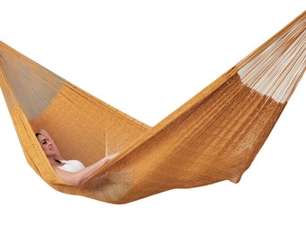 Mustard Yellow Hammock Made with Thick Cotton Thread - Traditional Mayan Hammocks