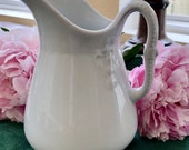 Early English White Ironstone Pitcher, Chain Of Tulips Shape, Meakin, England, Antique Collectible, Cottage, Farmhouse Decor, Interior Decor