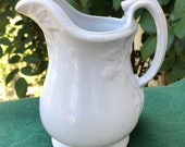 Early English White Ironstone Pitcher, Creamer, Fig Cousin, Davenport, England, Antique Collectible, Cottage, Farmhouse, Interior Decorate