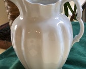 Antique English White Ironstone Ewer, Pitcher, Acanthus Shape, England, Johnson Brothers, Antique Collectible, Farmhouse, Interior Design